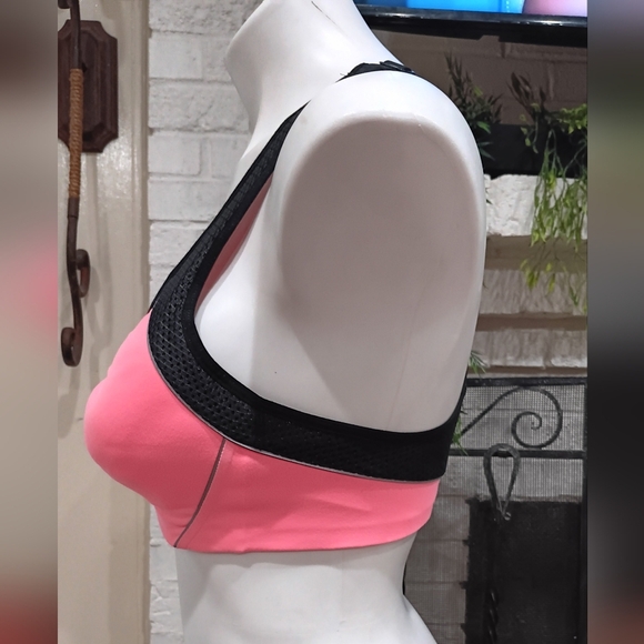 VSX Sport Bra Women Yoga Athletic Neon Coral Black Padded Workout Wide Strap 34C - Picture 9 of 14